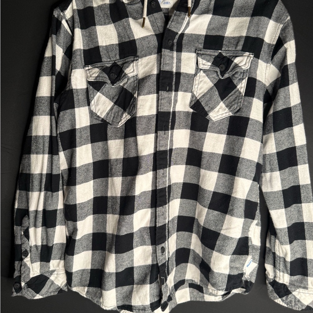 Hurley Black and White Plaid Long Sleeve Shirt